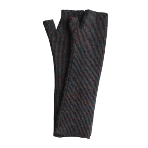 PFLknitwear.com Fingerless gloves 100% alpaca, color melange brown -rust - blue. made in Peru