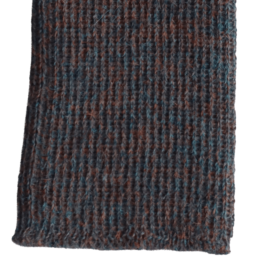 PFLknitwear.com Fingerless gloves 100% alpaca, color melange brown -rust - blue. made in Peru