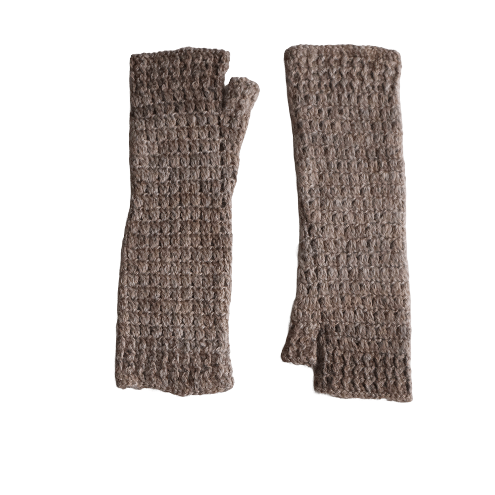 PFLknitwear.com Baby Alpaca fingerless gloves - Wrist Warmers, Natural color taupe. made in Peru