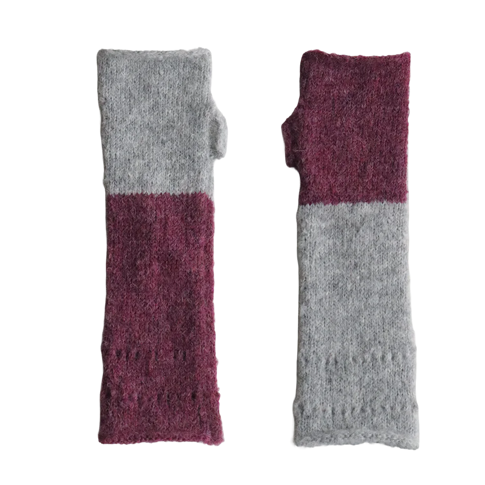 PFLknitwear.com Fingerless Gloves, Soft Brushed, Two-Tone Color Design, Cozy alpaca Hand, Wrist warmers. made in Peru