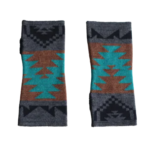 PFLknitwear.com Alpaca fingerless gloves, wrist warmers fine jacquard knitted with graphic pattern made in Peru