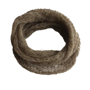 PFLknitwear.com Circle scarf 100% baby alpaca, soft hand knitted open structure, color green melange made in Peru