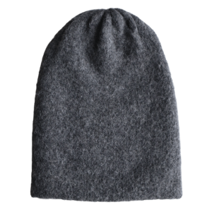 PFL knitwear Felted alpaca beanie hat, color gray double knitted, also worn as short scarf made in Peru