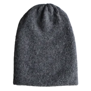 PFL knitwear Felted alpaca beanie hat, color gray double knitted, also worn as short scarf made in Peru
