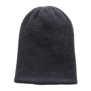 PFL knitwear Felted alpaca beanie hat, color black double knitted, also worn as short scarf made in Peru