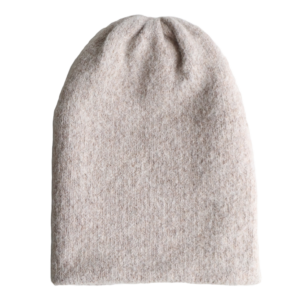 PFL knitwear Felted alpaca beanie hat, color oatmeal double knitted, also worn as short scarf made in Peru