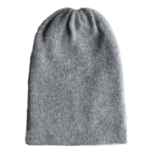 PFL knitwear Felted alpaca beanie hat, color light gray double knitted, also worn as short scarf made in Peru