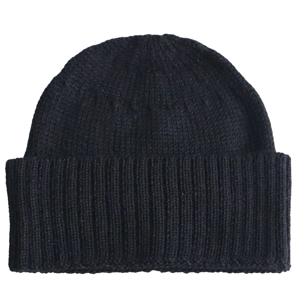 PFLknitwear.com Baby Alpaca Fisherman Beanie, color black, Unisex Soft Warm Winter Hat made in Peru