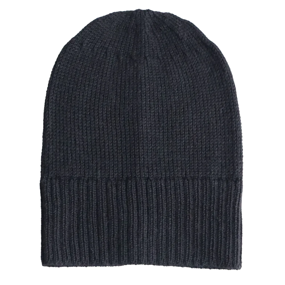 PFLknitwear.com Baby Alpaca Fisherman Beanie, color black, Unisex Soft Warm Winter Hat made in Peru