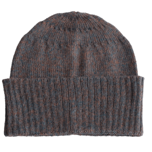 PFLknitwear.com Baby Alpaca Fisherman Beanie, color brown blue melange Knit, Unisex Soft Warm Winter Hat. Made in Peru