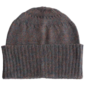PFLknitwear.com Baby Alpaca Fisherman Beanie, color brown blue melange Knit, Unisex Soft Warm Winter Hat. Made in Peru