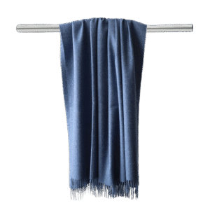 PFLknitwear Throw baby alpaca with fringes, Silky feels cozy blanket color blue made in Peru