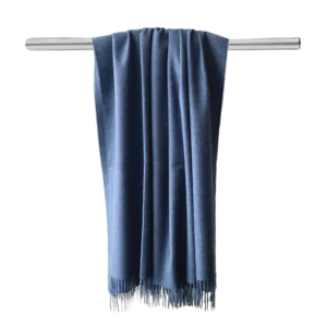 PFLknitwear Throw baby alpaca with fringes, Silky feels cozy blanket color blue made in Peru