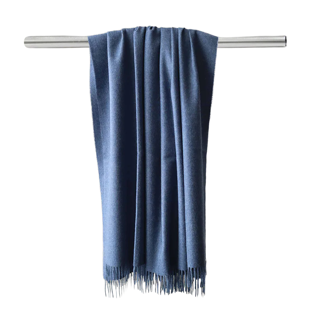 PFLknitwear Throw baby alpaca with fringes, Silky feels cozy blanket color blue made in Peru PFLknitwear Throw baby alpaca with fringes, Silky feels cozy blanket color blue made in Peru