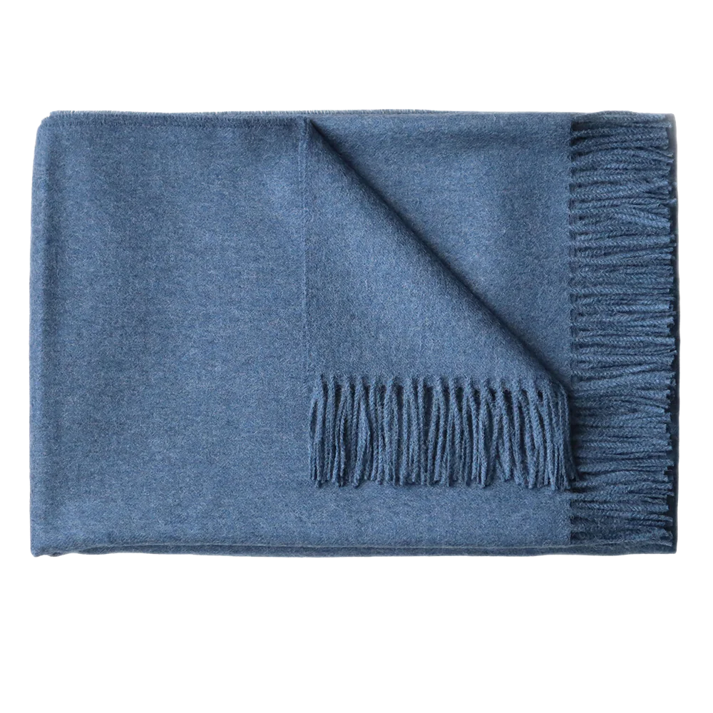 PFLknitwear Throw baby alpaca with fringes, Silky feels cozy blanket color blue made in Peru PFLknitwear Throw baby alpaca with fringes, Silky feels cozy blanket color blue made in Peru