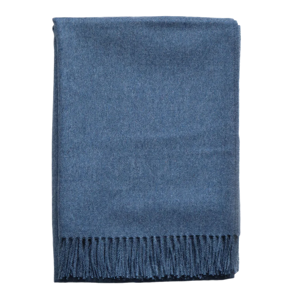 PFLknitwear Throw baby alpaca with fringes, Silky feels cozy blanket color blue made in Peru PFLknitwear Throw baby alpaca with fringes, Silky feels cozy blanket color blue made in Peru