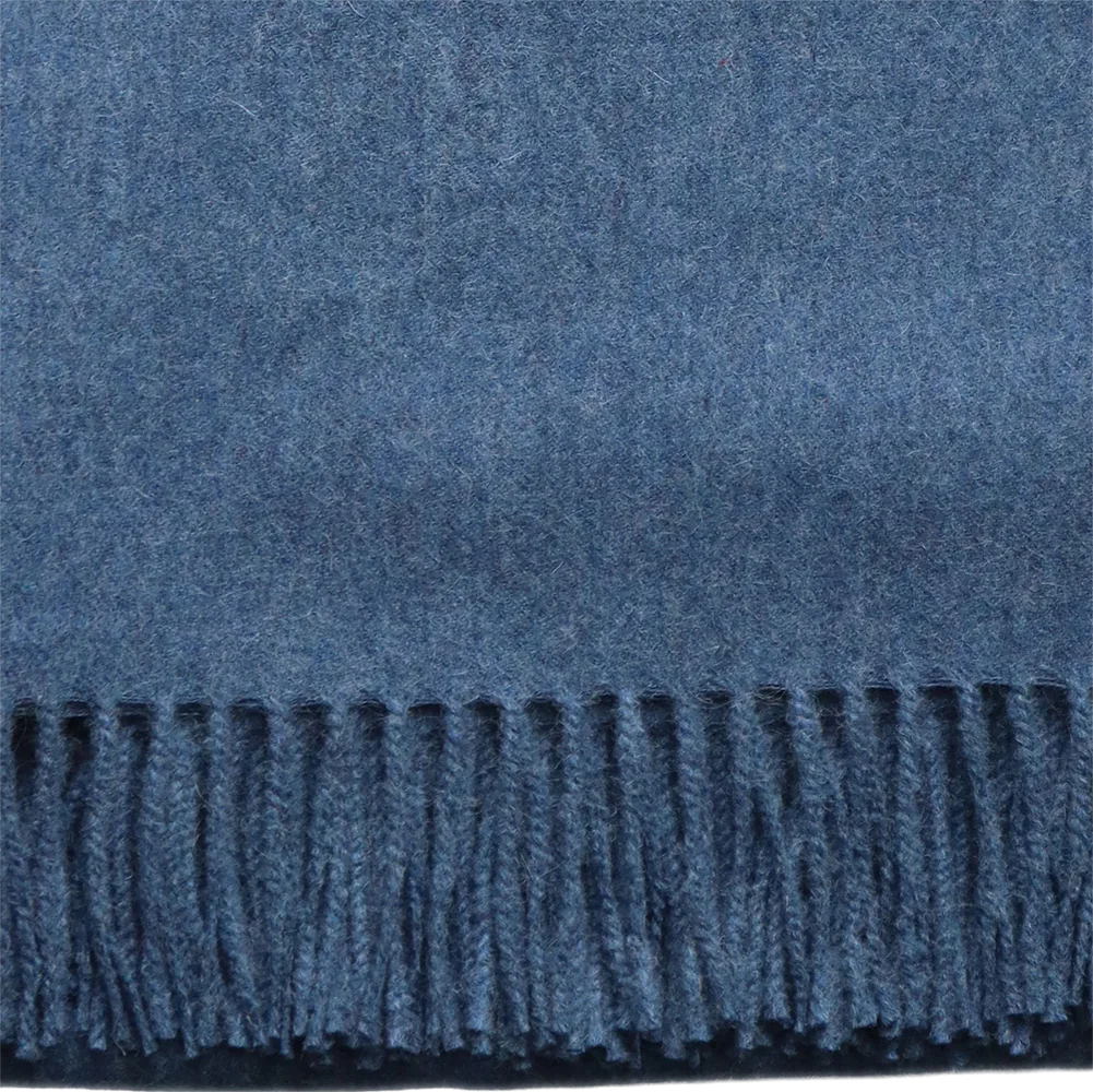 PFLknitwear Throw baby alpaca with fringes, Silky feels cozy blanket color blue made in Peru PFLknitwear Throw baby alpaca with fringes, Silky feels cozy blanket color blue made in Peru