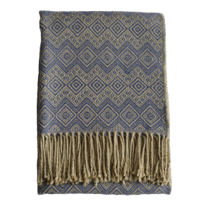 PFLknitwear.com Alpaca Blanket / Throw with fringes yellow/green - blue / gray, alpaca blend throw. made in Peru
