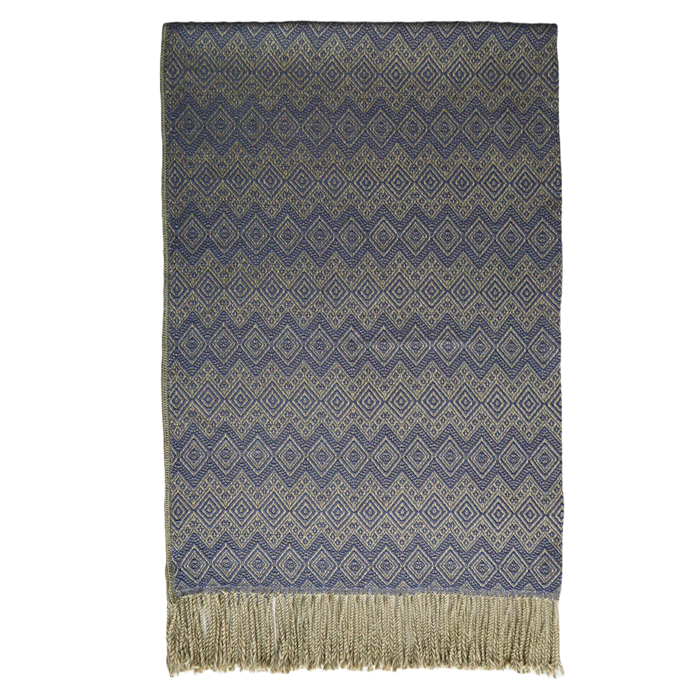 PFLknitwear.com Alpaca Blanket / Throw with fringes yellow/green - blue / gray, alpaca blend throw. made in Peru