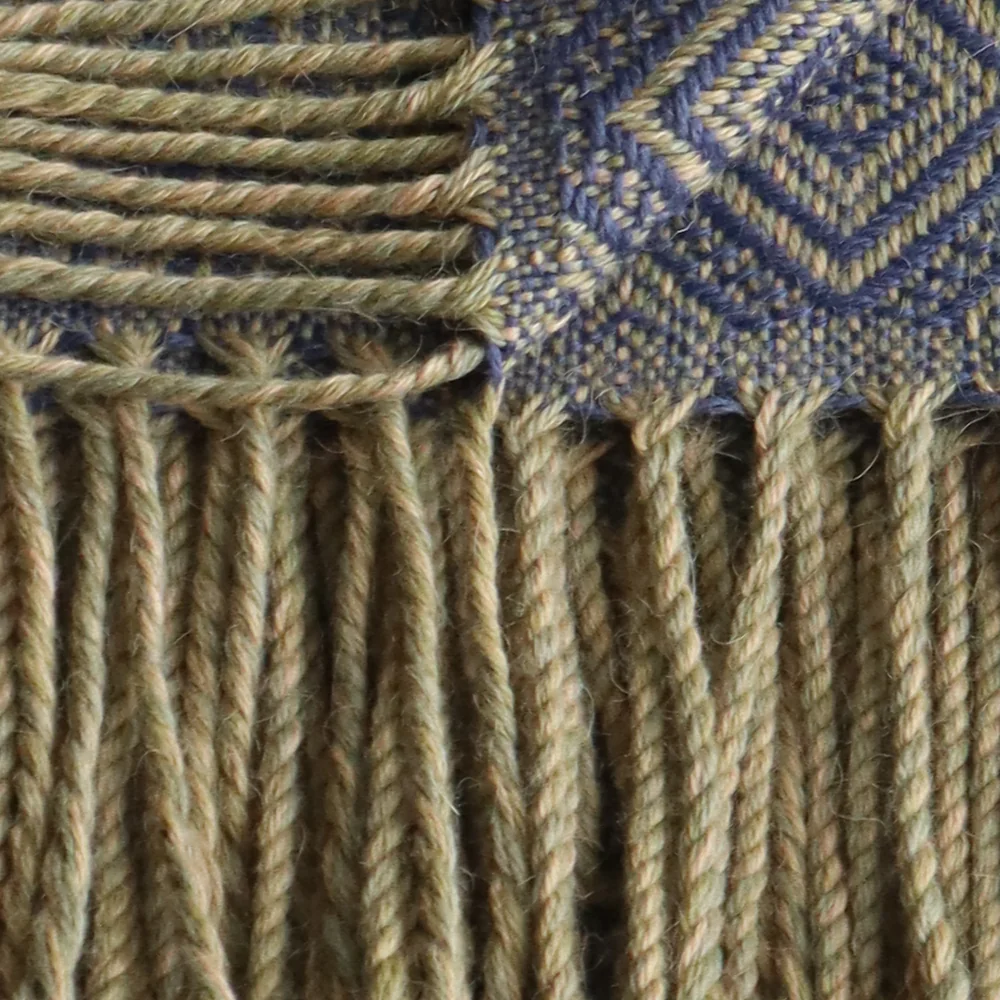PFLknitwear.com Alpaca Blanket / Throw with fringes yellow/green - blue / gray, alpaca blend throw. made in Peru