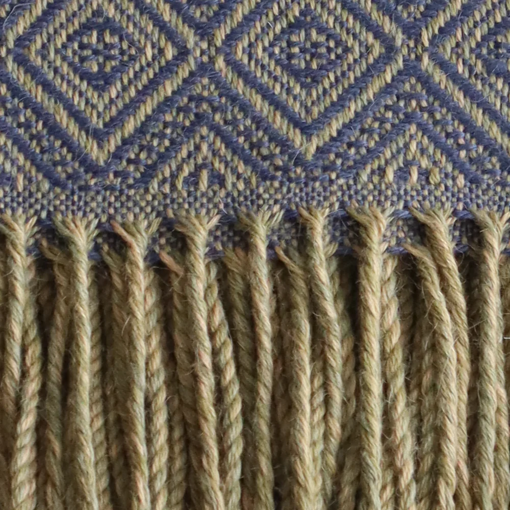 PFLknitwear.com Alpaca Blanket / Throw with fringes yellow/green - blue / gray, alpaca blend throw. made in Peru