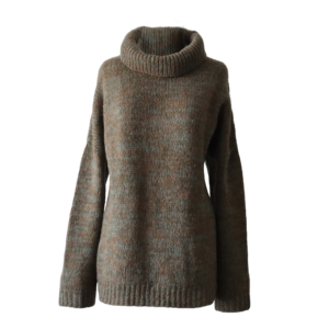 PFLknitwear.com Baby alpaca sweater with roll neck 3 color brown, green turquoise mix, oversized made in Peru