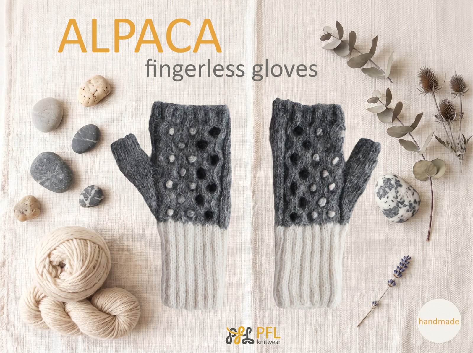 PFLknitwear.com Fingerless gloves, wrist warmers, cozy alpaca elegance, Natural colors gray - white made in Peru PFLknitwear.com Fingerless gloves, wrist warmers, cozy alpaca elegance, Natural colors gray - white made in Peru